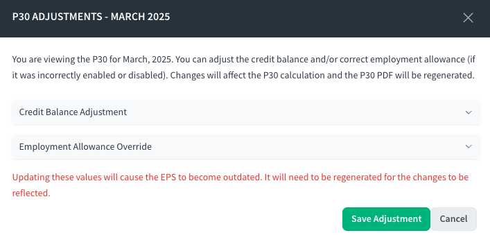 P30 Adjustments